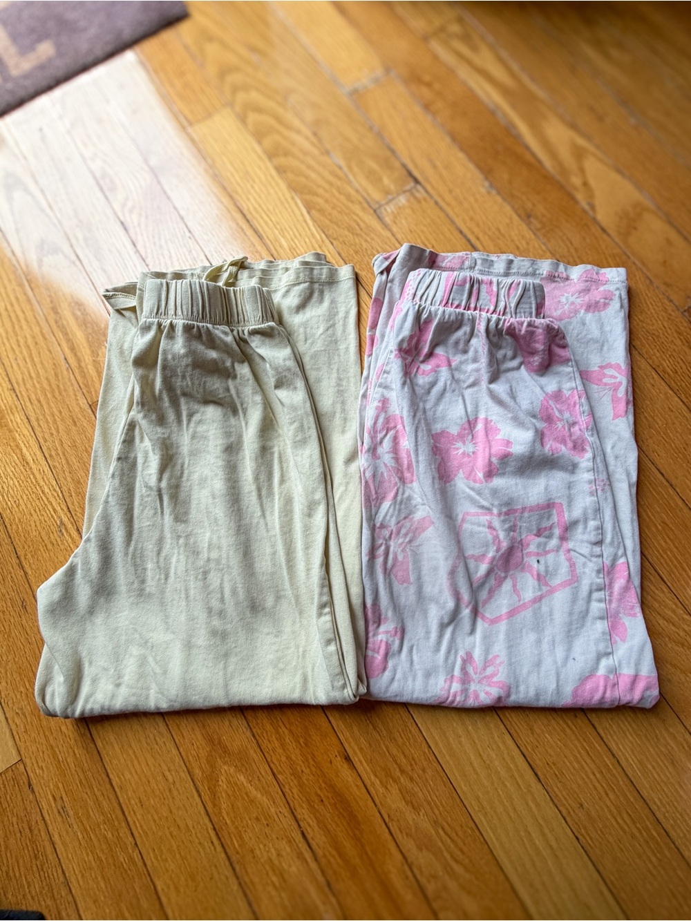 Zara Kids Pajama Bottoms Set - Cream Solid & Pink Floral